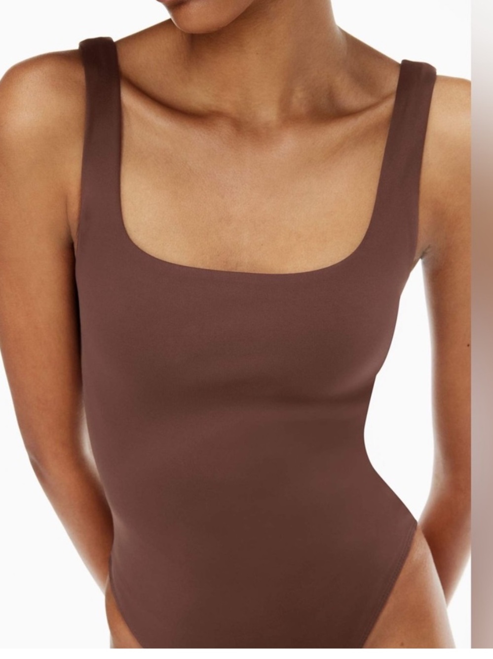 Aritzia Babaton Contour Pursue Squareneck Bodysuit Brown Medium - Picture 7 of 16